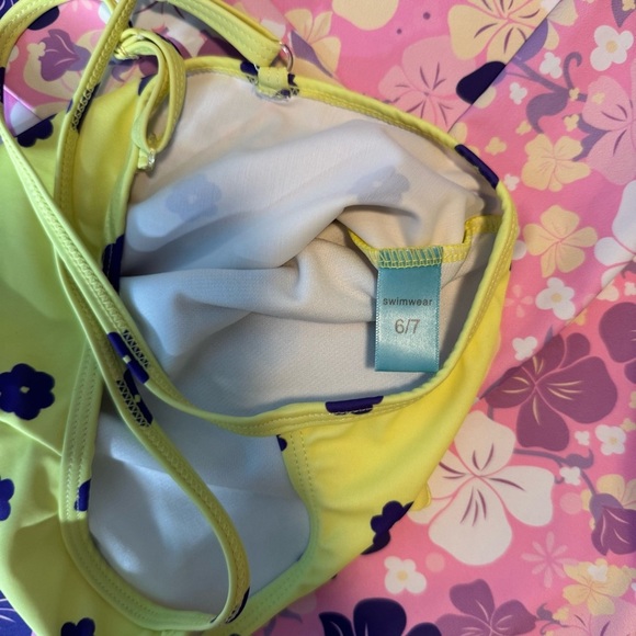 3pc Girls Floral Kids Swim Set - Pink, Yellow, and Purple Size 6/7 - Picture 11 of 11